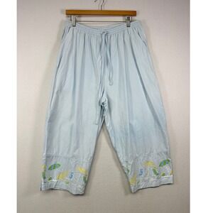 Beach Coastal Jane Ashley Womens XL Blue Embroidered Cotton Capri Crop Pants